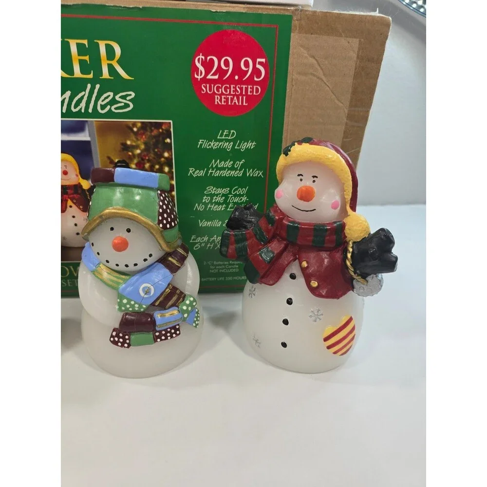 Candle Impressions Wax Flameless Happy Snowmen Figures  Holiday Christmas *Flaw*